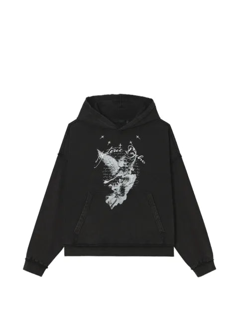 FIVE CM graphic-print raw-edge hoodie