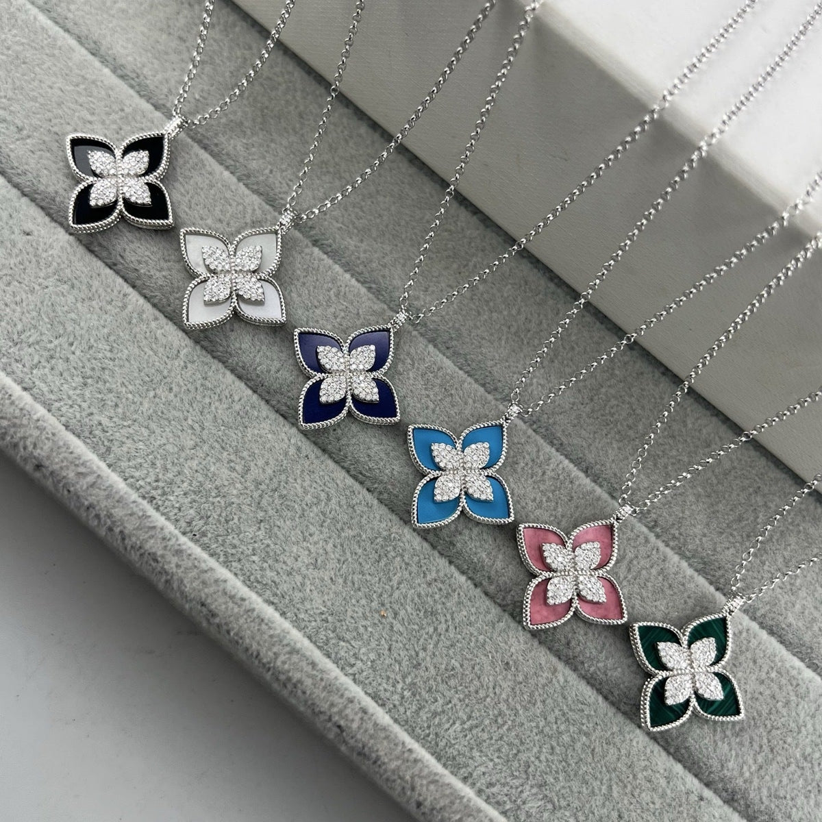 Roberto Coin Style Four-Leaf Clover Cubic Zirconia Necklace