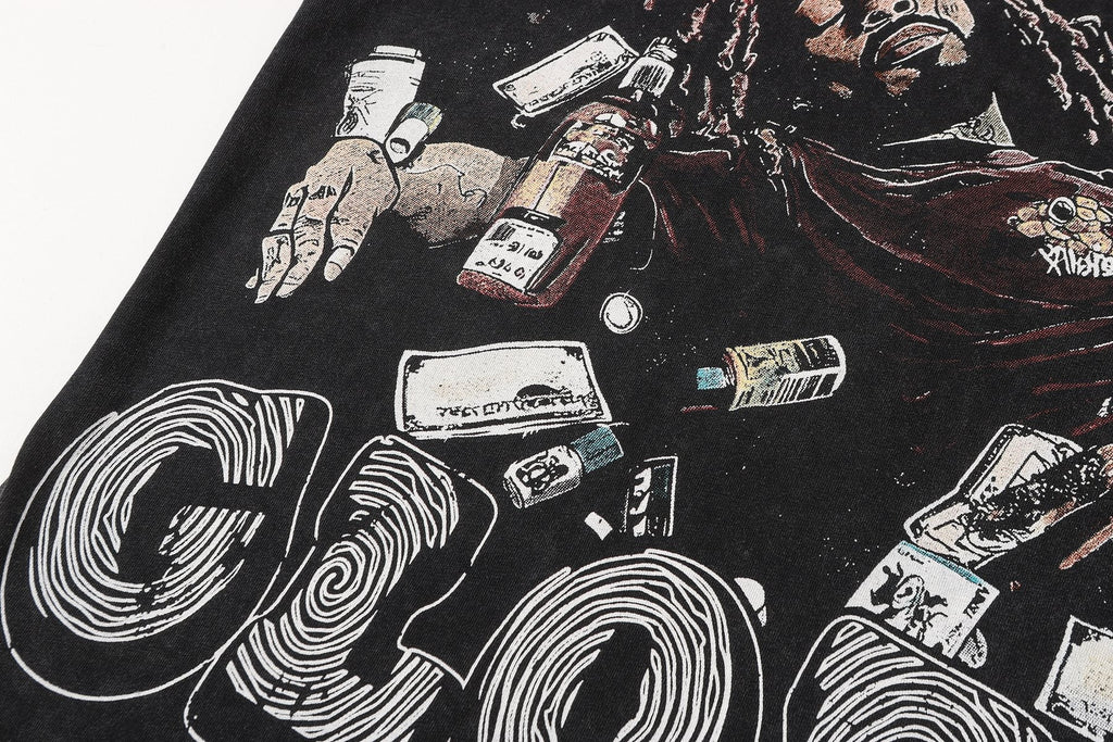 SAINT Free Alcohol Washed Black Graphic T-Shirt