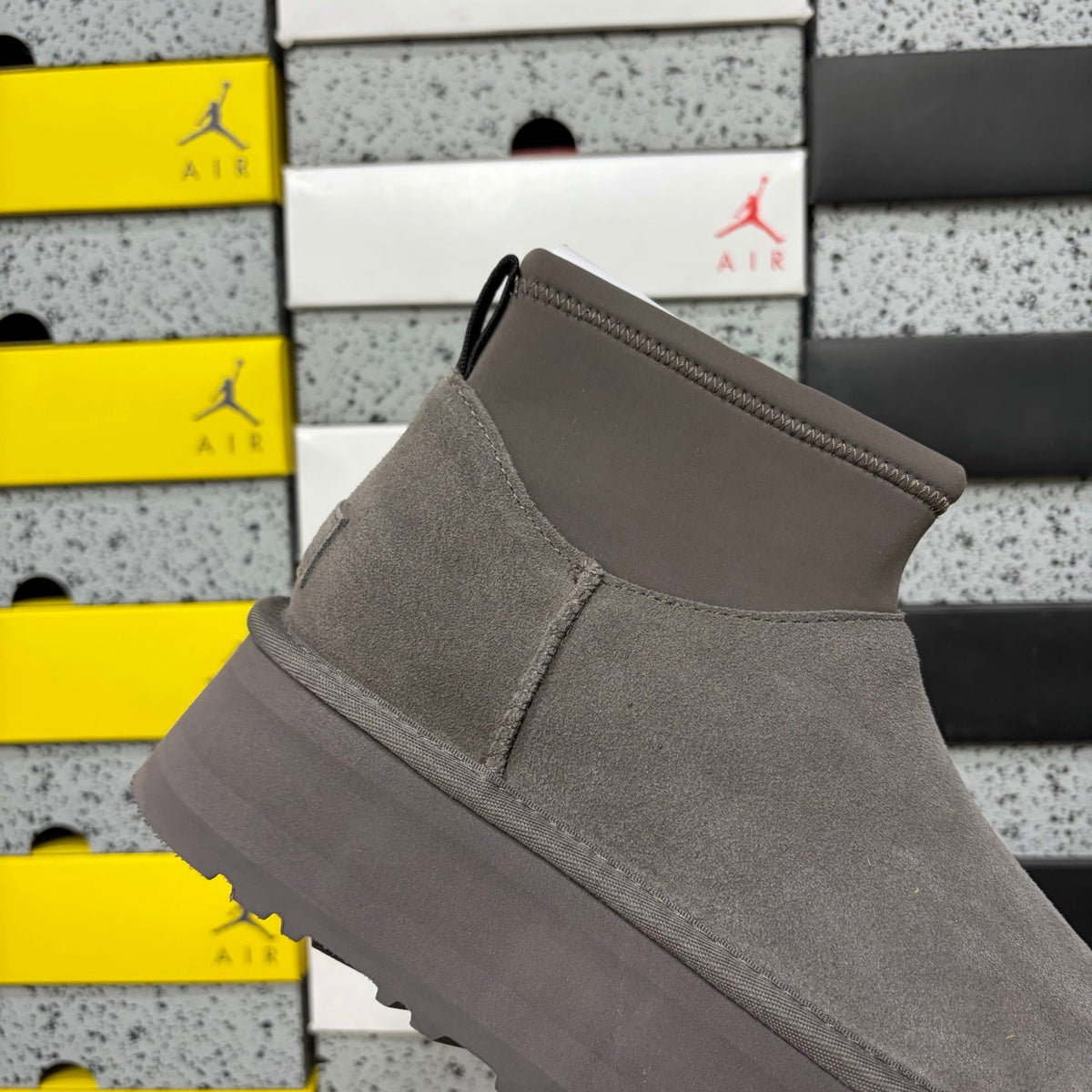 UGG Classic Mini Weather Hybrid Women's Boot – Suede & Stretch Collar Ankle Boot with Orange Pull Loop, UGG SugrSole & Weather-Resistant Construction in Grey