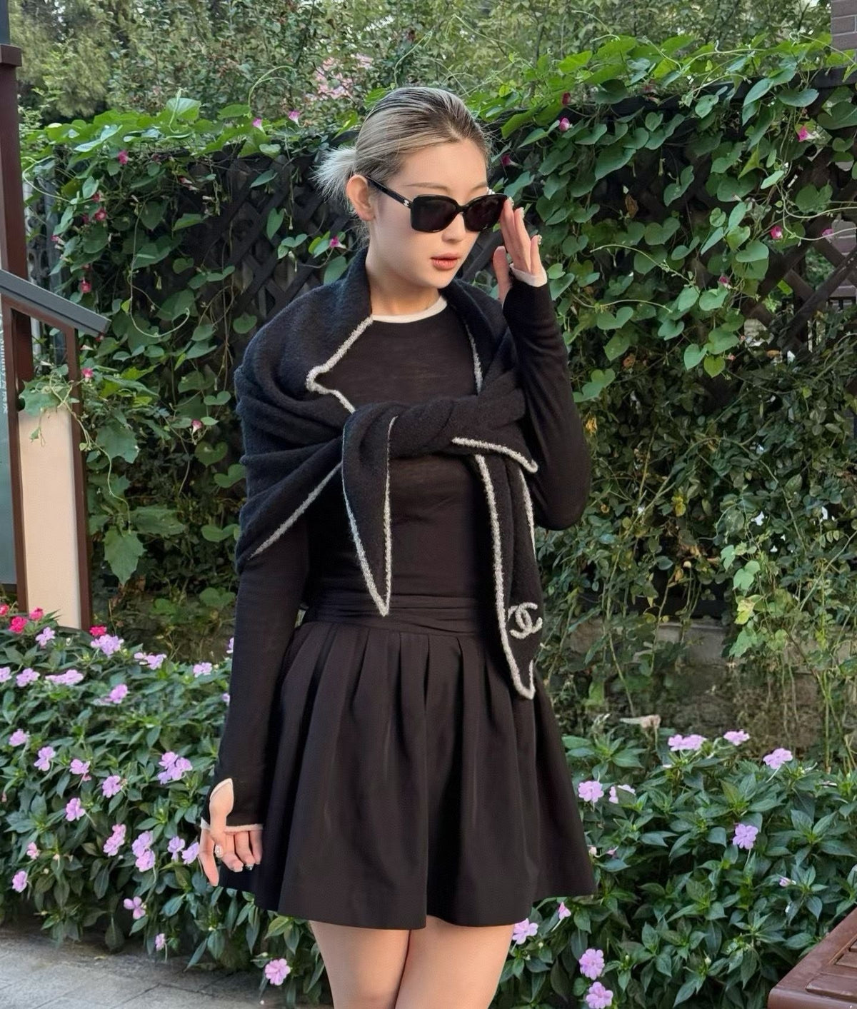 Chanel Style Fuzzy Triangle Logo Scarf