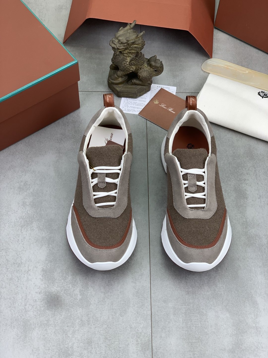 Loro Piana Contrast-Trim Lace-Up Sneakers